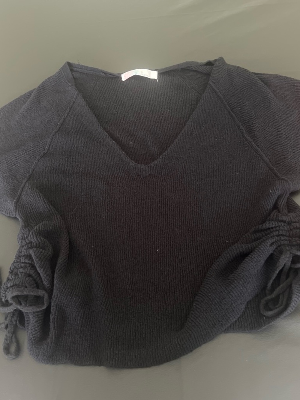 Free People Black V-Neck Side-Tie Sweater